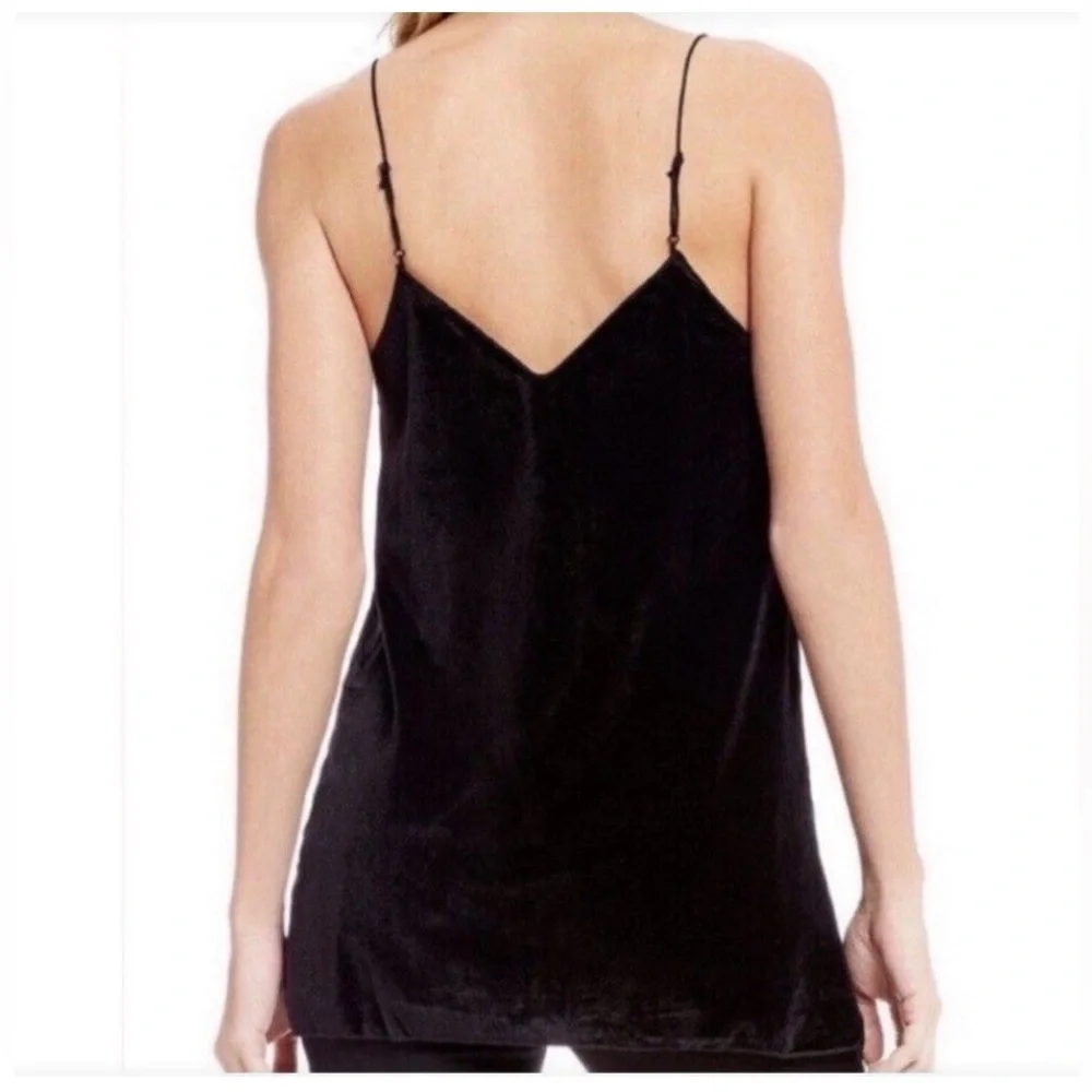 Intimately Free People Black Velvet Camisole with Mesh Lace Detail, Side‎ Slits.